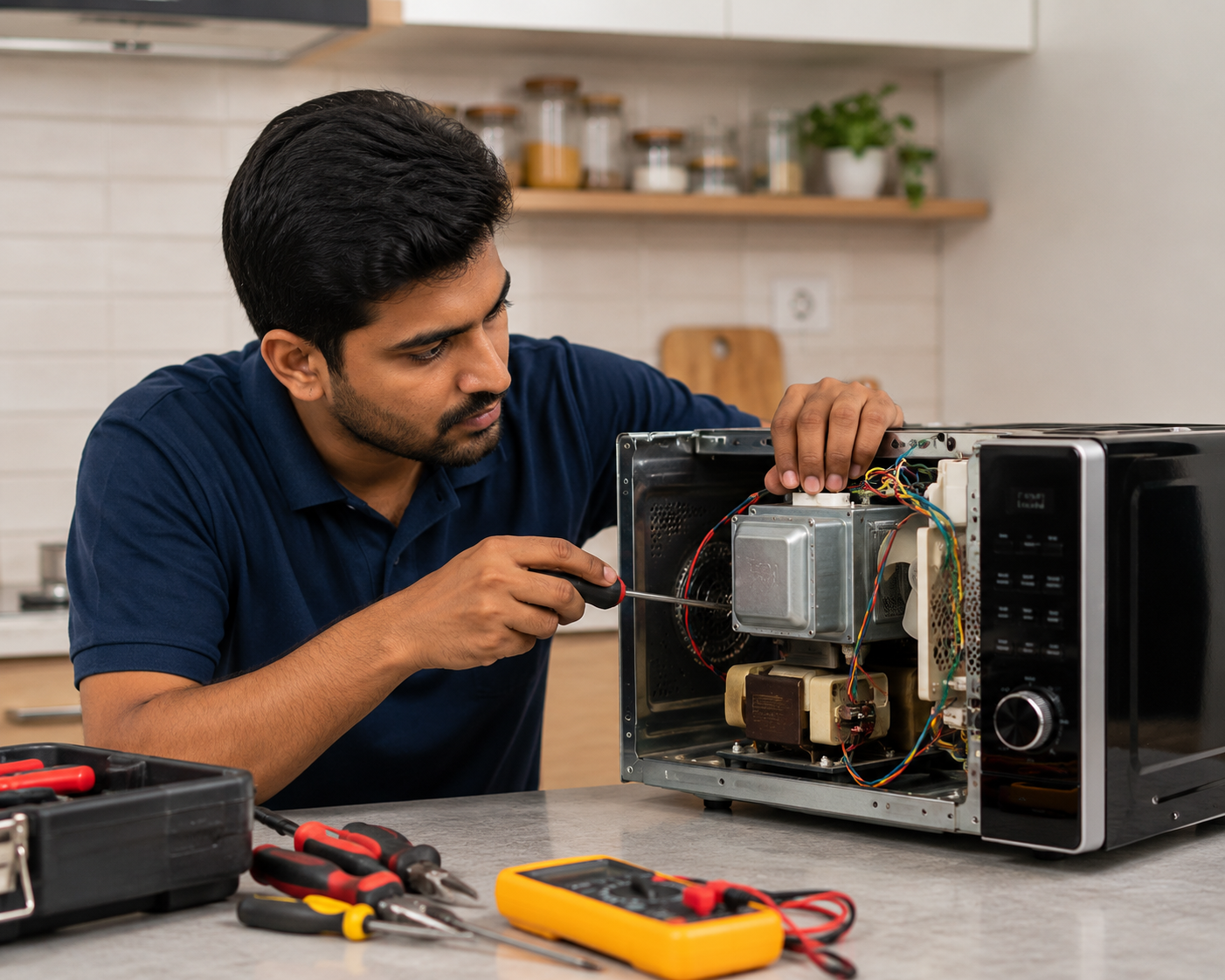 Microwave oven technician repair and inspection